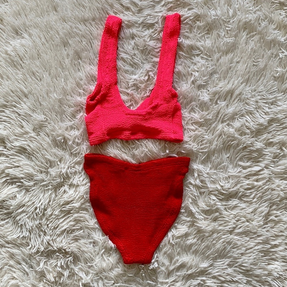New Hunza g Juno twisted bikini set in hot pink /red one size - Picture 1 of 10
